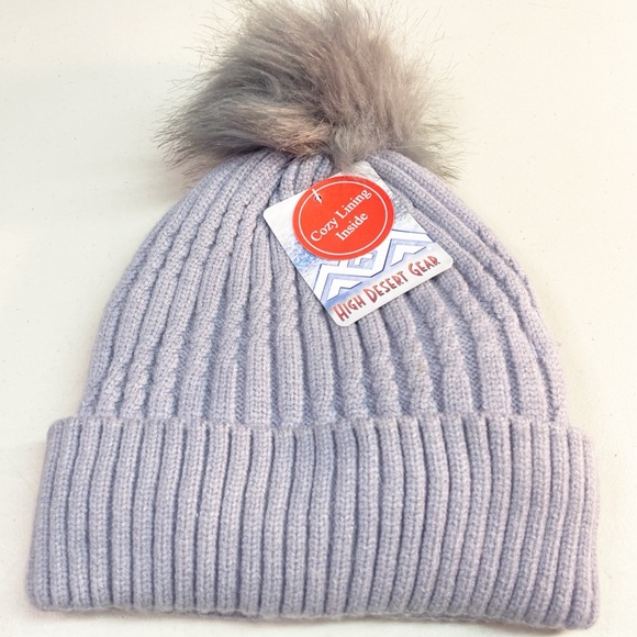 3 for $10 🛍️ High Desert Gear Fluffy Pom Pom Knitted Winter Hat Sherpa Lining - Picture 3 of 7